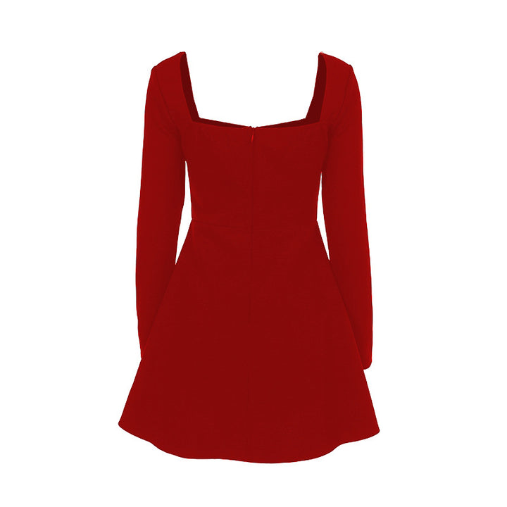 Damen tailliertes Skater-Minikleid mit quadratischem Ausschnitt und langen Ärmeln Echo Archiv