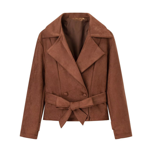 Damen Kurzjacke im Veloursleder‑Look mit Taillengürtel und großem Revers Echo Archiv