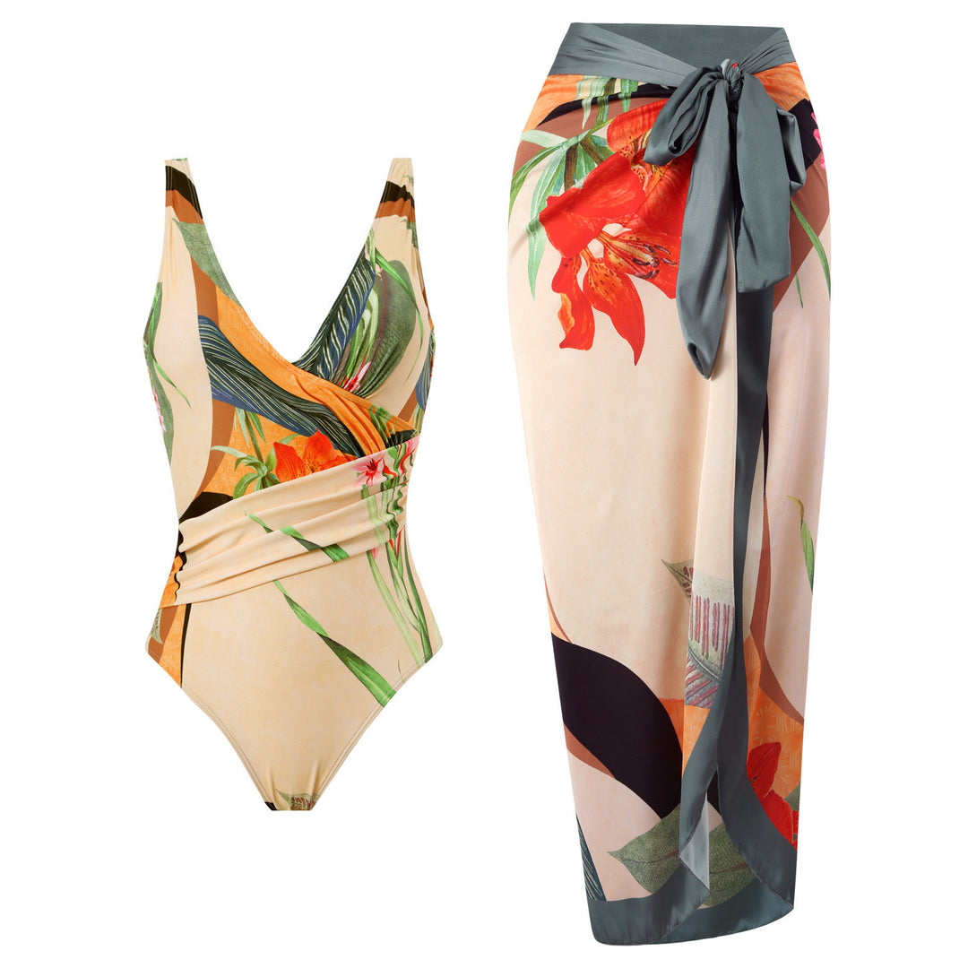 Damen Badeset mit floralem Wickelrock und Einteiler Echo Archiv
