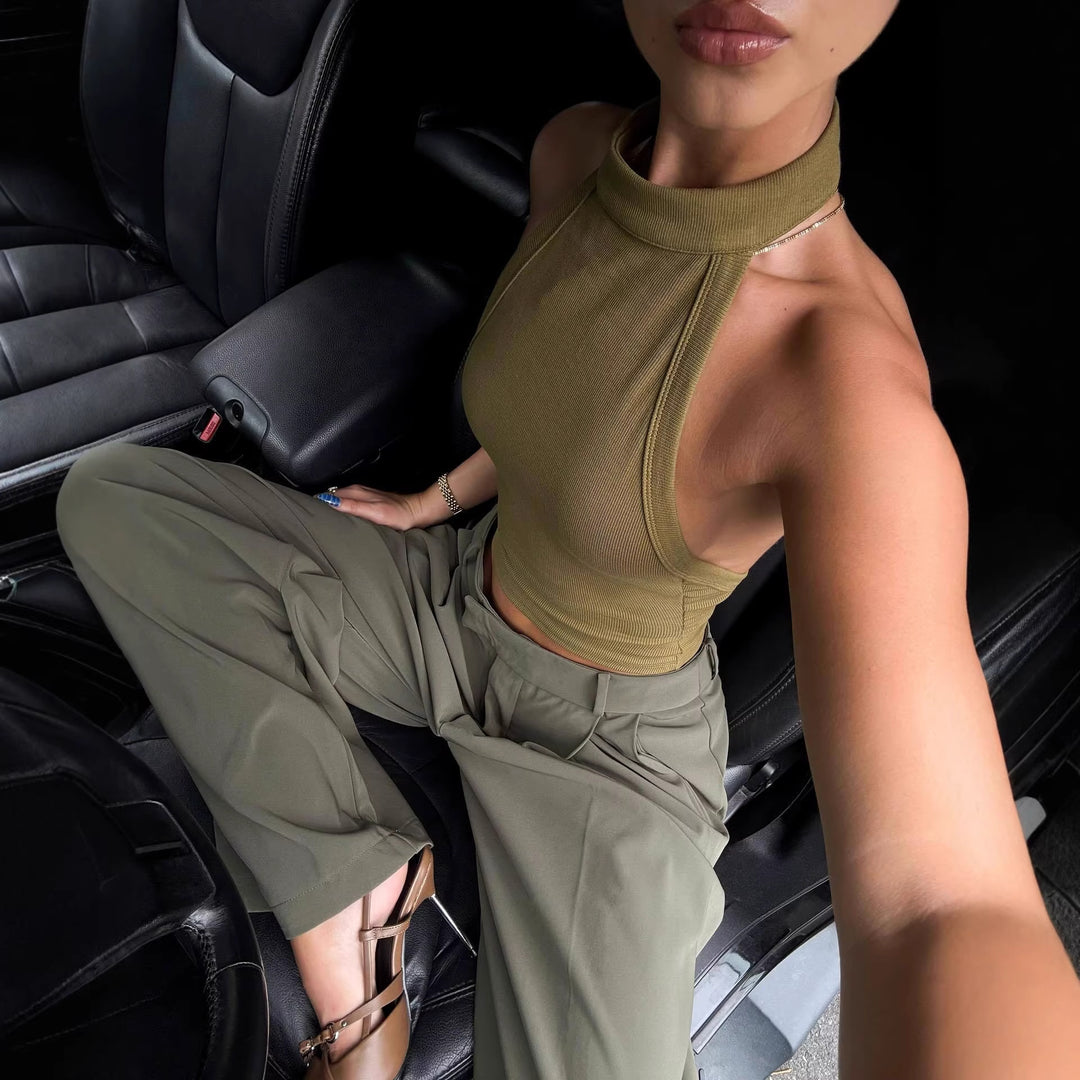 Damen High-Neck Crop-Top aus elastischem Material Echo Archiv