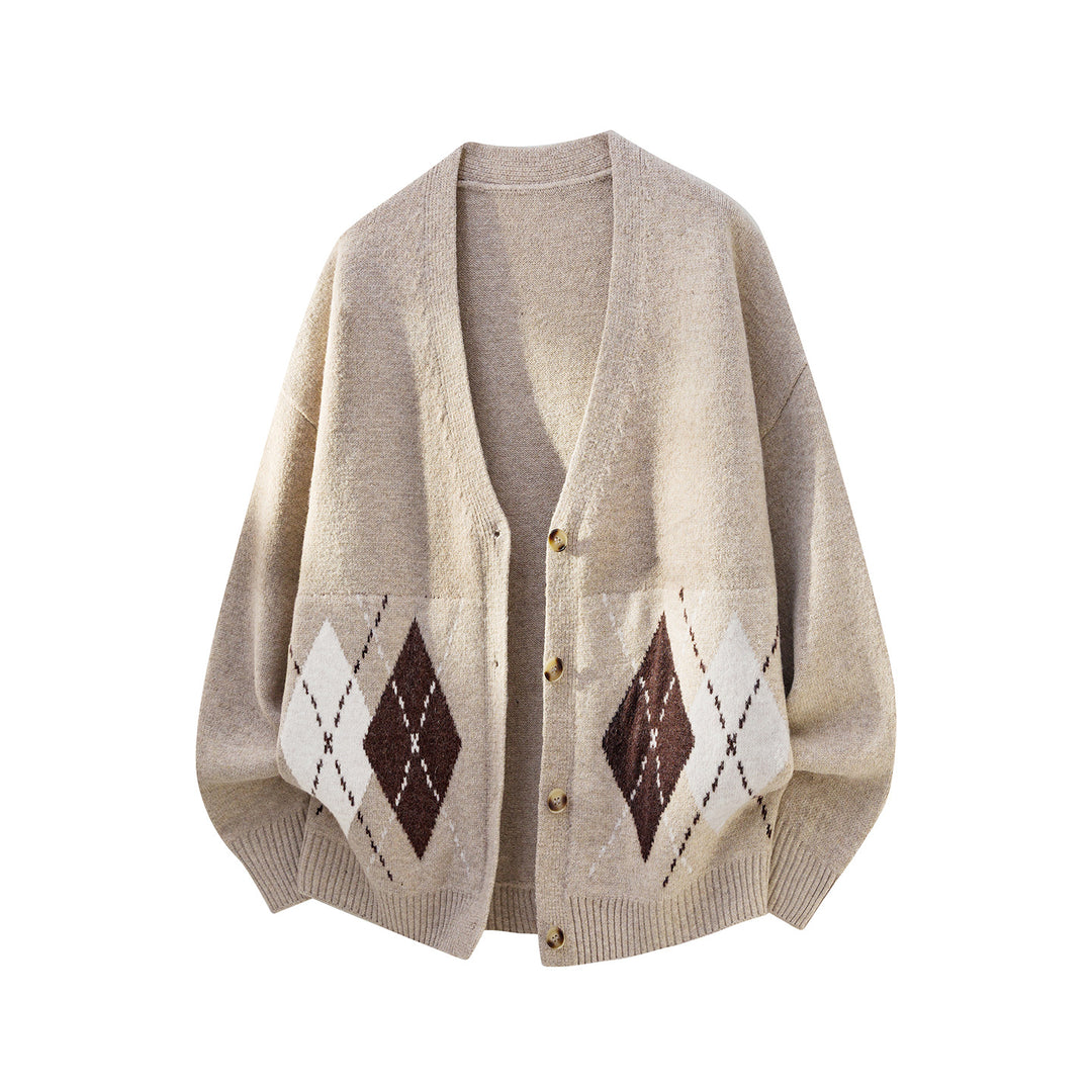 Damen Oversized Strickcardigan mit Argyle-Muster und V-Ausschnitt Echo Archiv