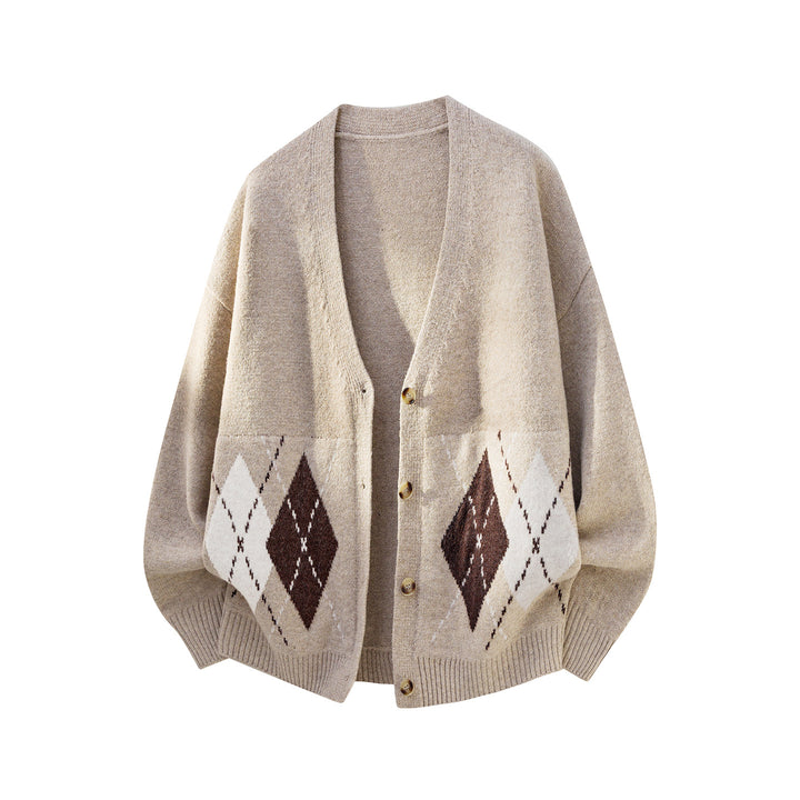 Damen Oversized Strickcardigan mit Argyle-Muster und V-Ausschnitt Echo Archiv