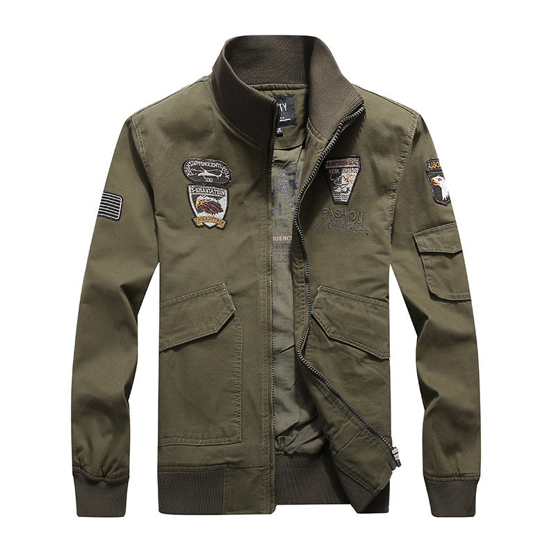 Herren Field-Bomberjacke aus robustem Canvas mit Aufnäher-Details und Ärmelpattentasche – Brevano