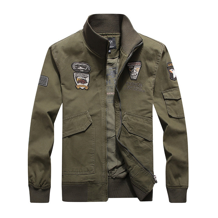 Herren Field-Bomberjacke aus robustem Canvas mit Aufnäher-Details und Ärmelpattentasche – Brevano