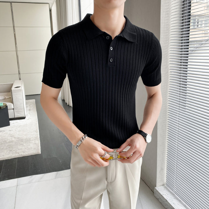Herrenmode Poloshirt mit kurzen Ärmeln und gerippter Textur Echo Archive