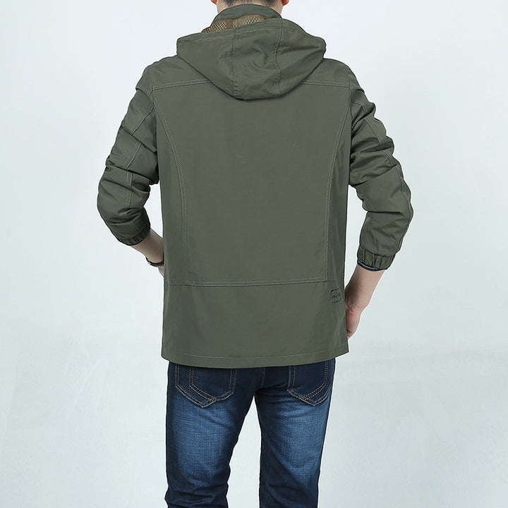 Herren Leichte Kapuzen-Fieldjacke im Urban-Utility-Stil mit Reißverschluss und Multifunktionstaschen Echoarchiv