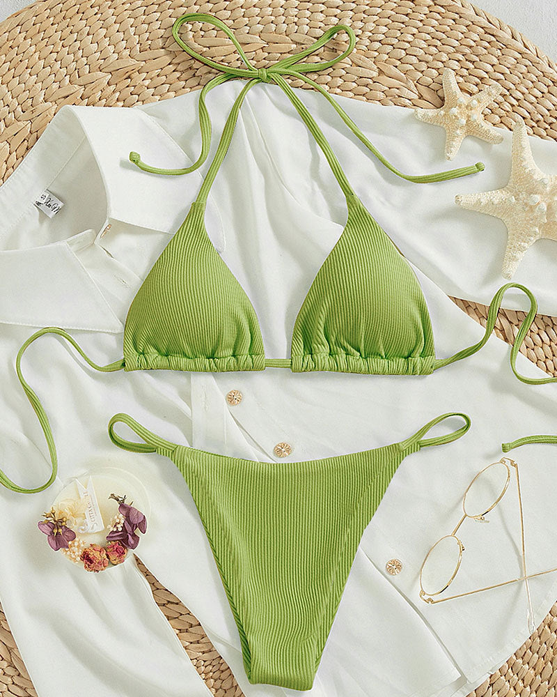 Damen Triangel-Bikini mit verstellbaren Bändern und rippierter Textur Echoarchiv