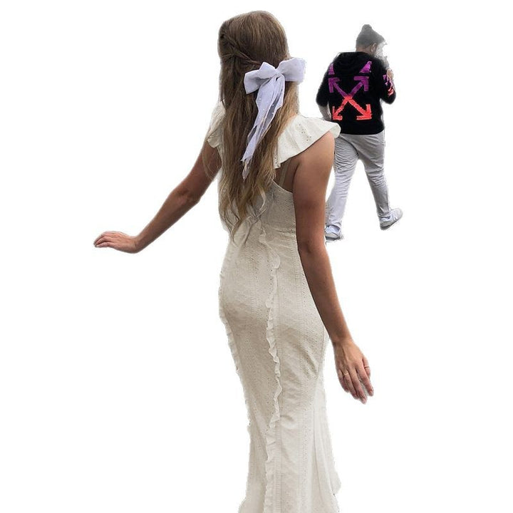 Damen schulterfreies Maxikleid mit Rüschendetails und taillierter Silhouette Echo Archiv