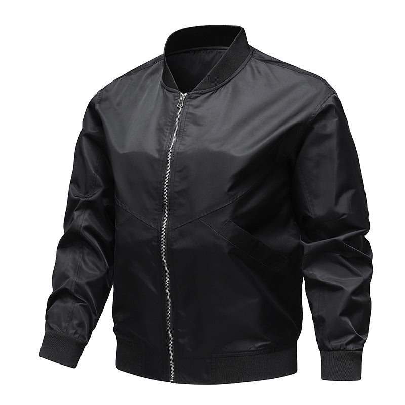 Men's minimalist nylon flight bomber jacket with angled welt pockets and funnel rib collar – Brevano