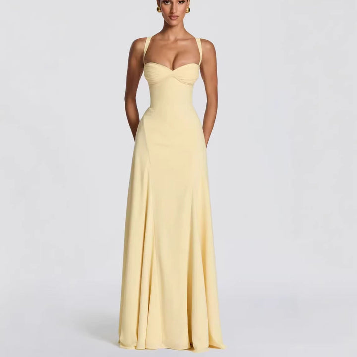 Damen Elegantes Maxikleid mit herzförmigem Ausschnitt und fließendem Stoff Echoarchiv