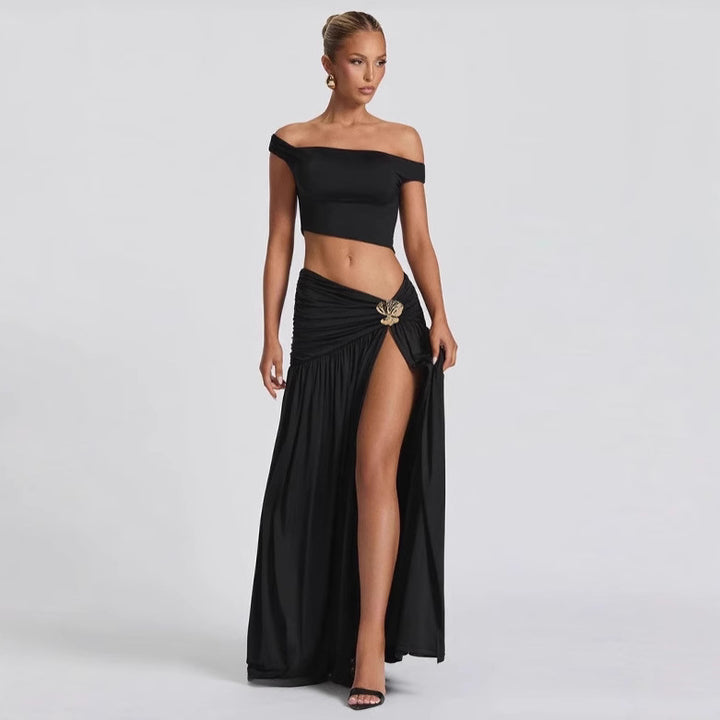 Damen Crop-Oberteil mit schulterfreiem Design und eleganter Drapierung Echo Archiv