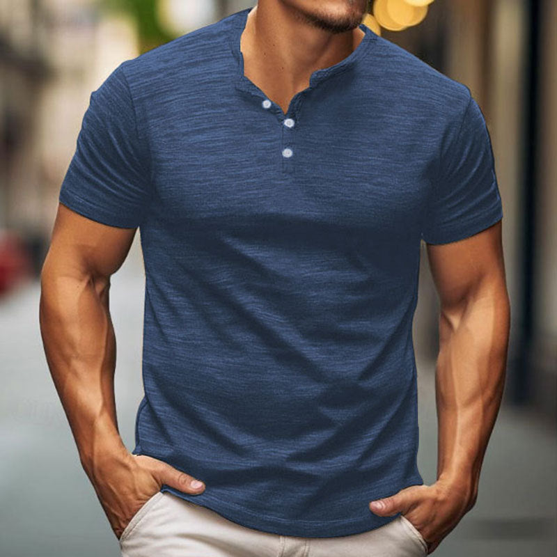 Herren Kurzarm-T-Shirt mit Knopfleiste – Marzano