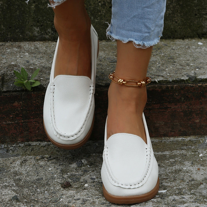 Damen lässige Slip-On Loafer mit ergonomischer Keilsohle, gepolstertem Komfortfußbett und dekorativer Kontrastnaht Echo Archiv