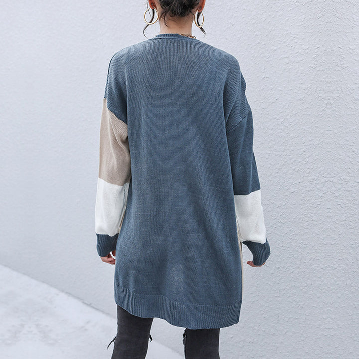 Damen Oversize-Longcardigan mit Colorblock-Design, offener Front und gerippten Bündchen Echoarchiv