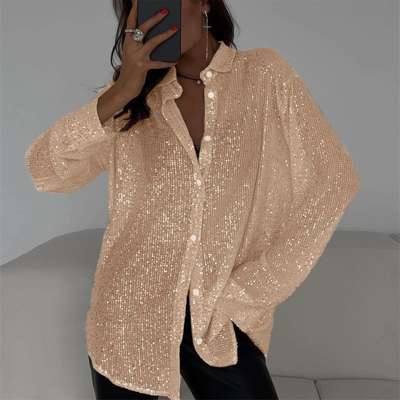 Damen Glitzernde Oversize-Hemdbluse Echoarchiv
