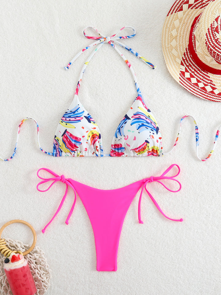 Damen Triangel-Bikini mit verspieltem Farbdesign und verstellbaren Bindebändern Echo Archiv