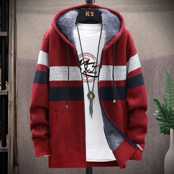 Herren modische Strickjacke mit Kapuze und gestreiftem Design Echoarchiv
