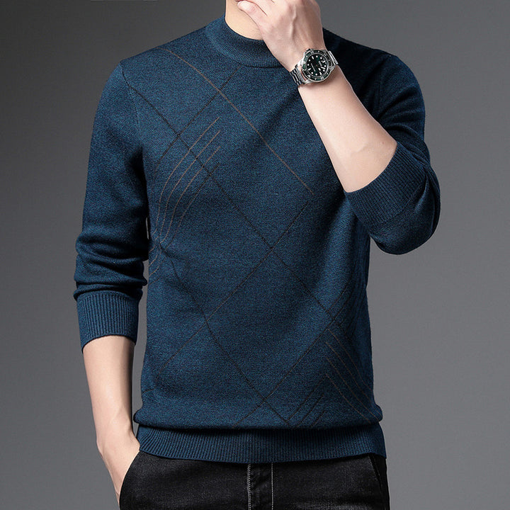 Herren feiner Rollkragenpullover mit modernem Karomuster Echoarchiv