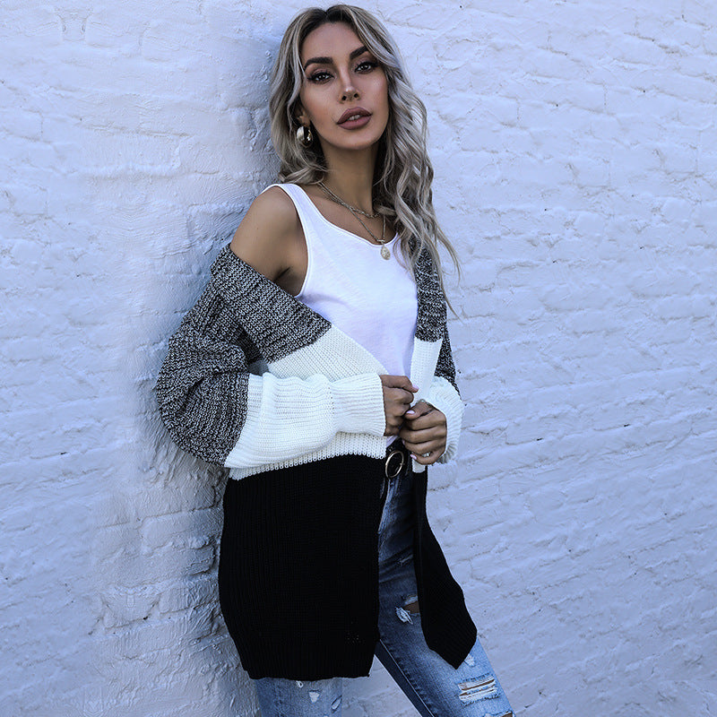 Damen Longline Strickcardigan mit Oversize-Schnitt und Farbblock-Optik Echoarchiv