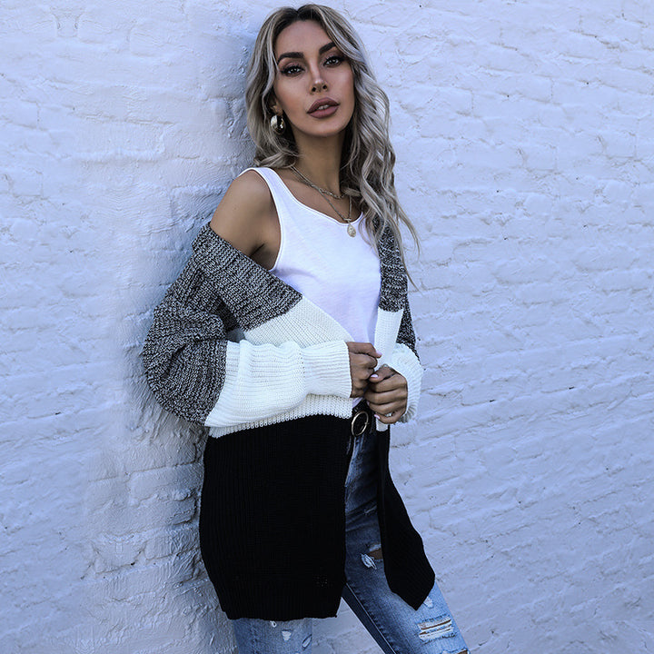Damen Longline Strickcardigan mit Oversize-Schnitt und Farbblock-Optik Echoarchiv