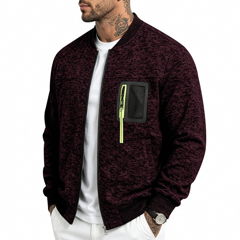 Herren Strick-Bomberjacke mit funktionaler Brusttasche und Reißverschluss – Brevano