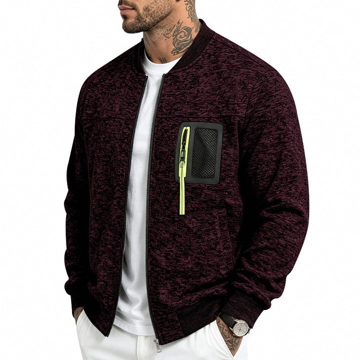 Herren Strick-Bomberjacke mit funktionaler Brusttasche und Reißverschluss – Brevano