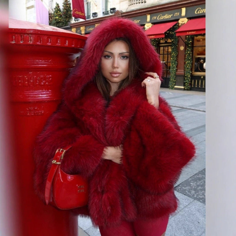 Damen Kapuzenkunstpelzjacke mit voluminöser Shaggy‑Silhouette Echo Archiv