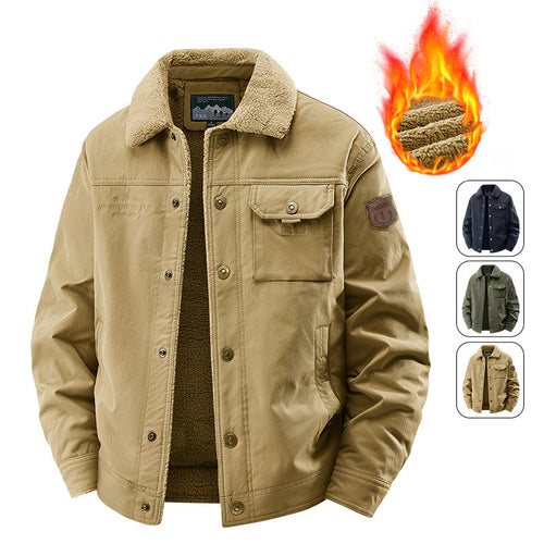 Herren nan gefütterte Canvas-Jacke mit Sherpa-Kragen, wärmendem Teddyfutter und funktionalen Brusttaschen Echo Archiv