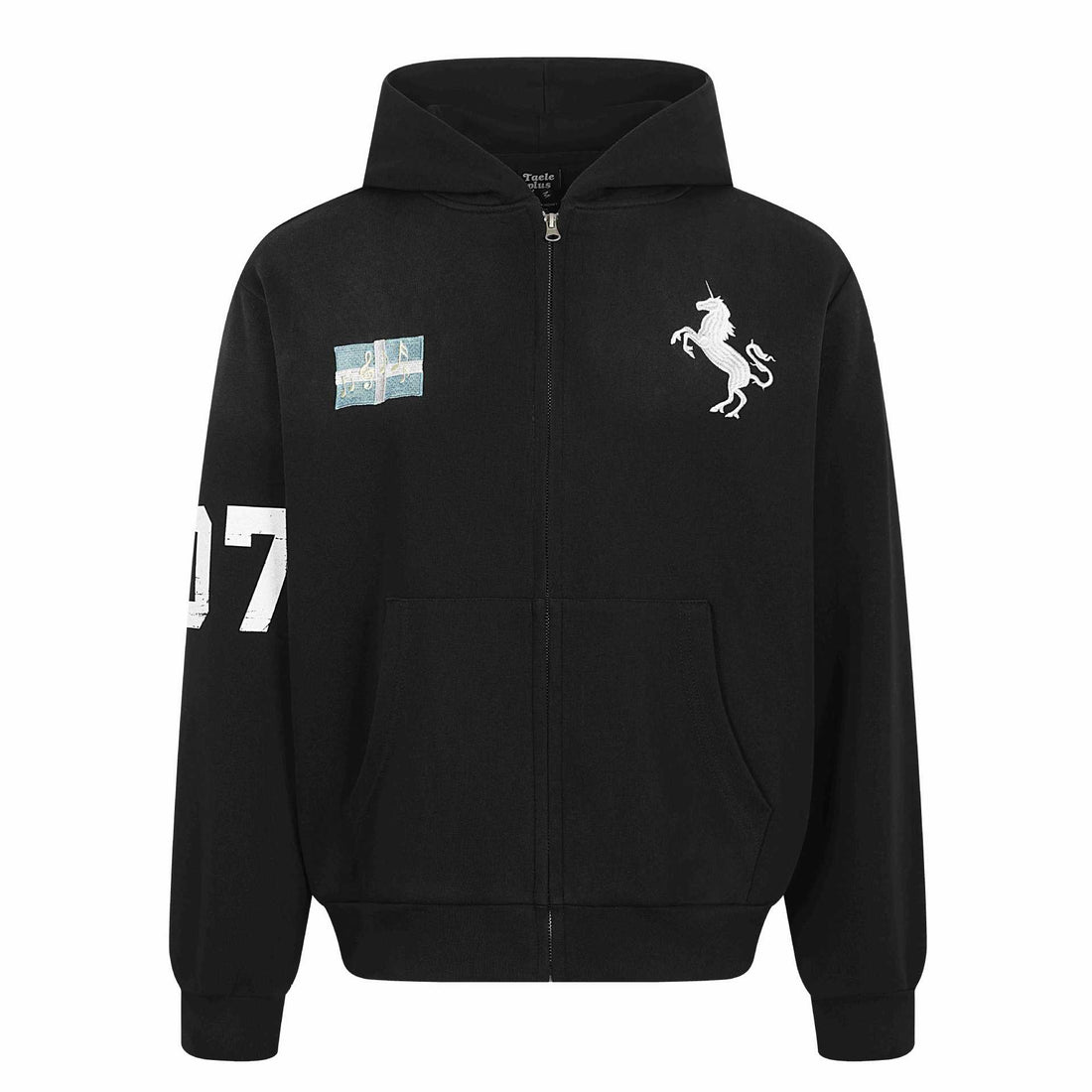 Damen Zip-Hoodie mit gesticktem Einhorn-Motiv und Musikpatch Echoarchiv