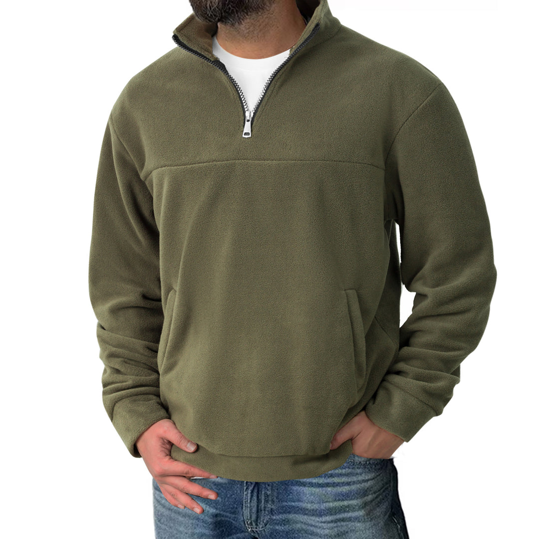 Herren Fleece-Halbzip-Pullover mit Stehkragen und Kängurutasche – Cavarno