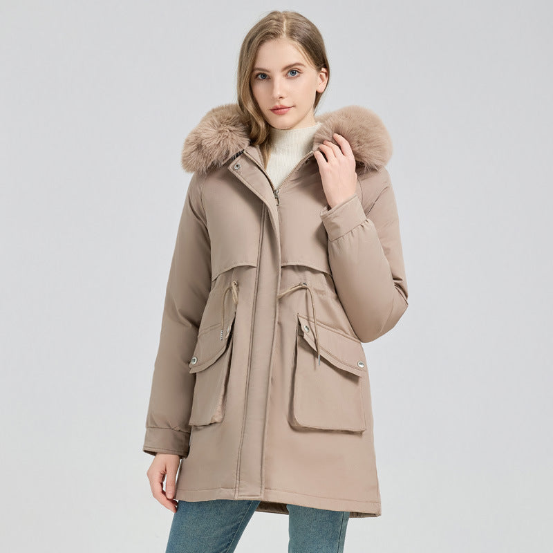 Damen Midilanger Thermoparka mit Teddy-Innenfutter, abnehmbarem Kunstpelzkragen und Taillenregulierung Echo Archiv