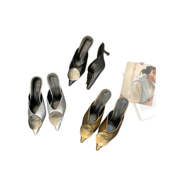 Damen Spitz zulaufende Kitten-Heel Mules mit Metallapplikation Echo Archiv