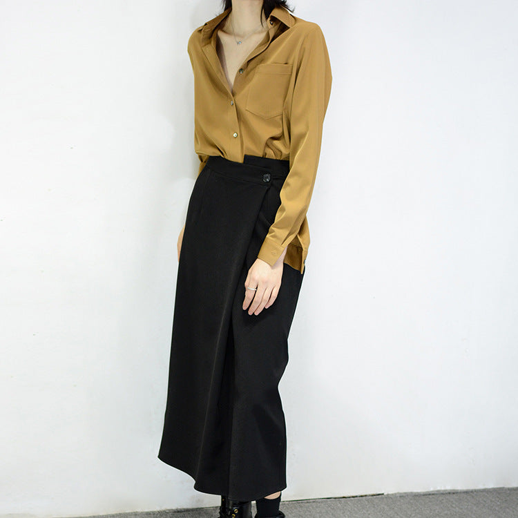 Damen Taillenhoher Wickel-Maxirock mit seitlichem Knopfdetail und geradem Fall Echo Archiv