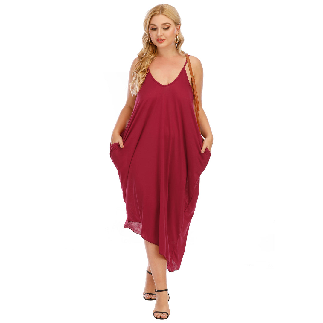 Damen lässiges Maxikleid mit tiefem V-Ausschnitt und Seitentaschen Echo Archiv