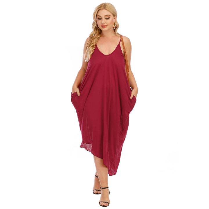 Damen lässiges Maxikleid mit tiefem V-Ausschnitt und Seitentaschen Echo Archiv