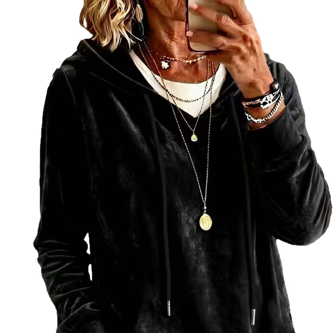Damen Samtvelours-Hoodie mit Kordelzug und lässiger Oversize-Passform Echoarchiv