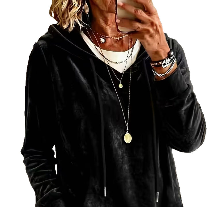 Damen Samtvelours-Hoodie mit Kordelzug und lässiger Oversize-Passform Echoarchiv