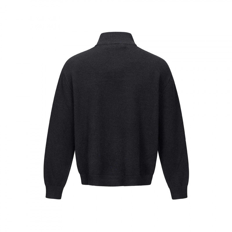 Unisex Feinstrick-Halbzipp-Pullover mit Stehkragen und diagonaler Struktur Echo Archiv