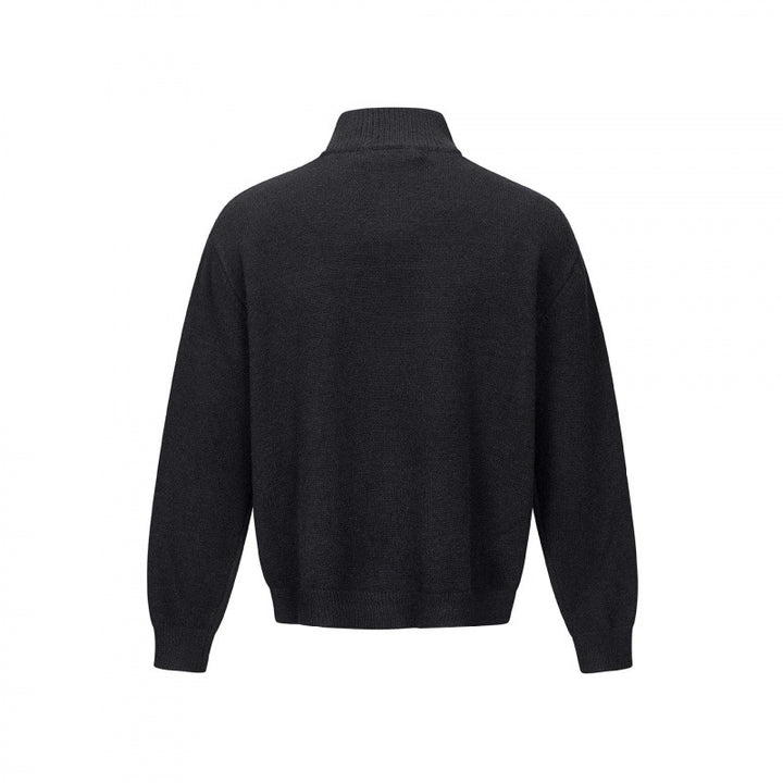 Unisex Feinstrick-Halbzipp-Pullover mit Stehkragen und diagonaler Struktur Echo Archiv