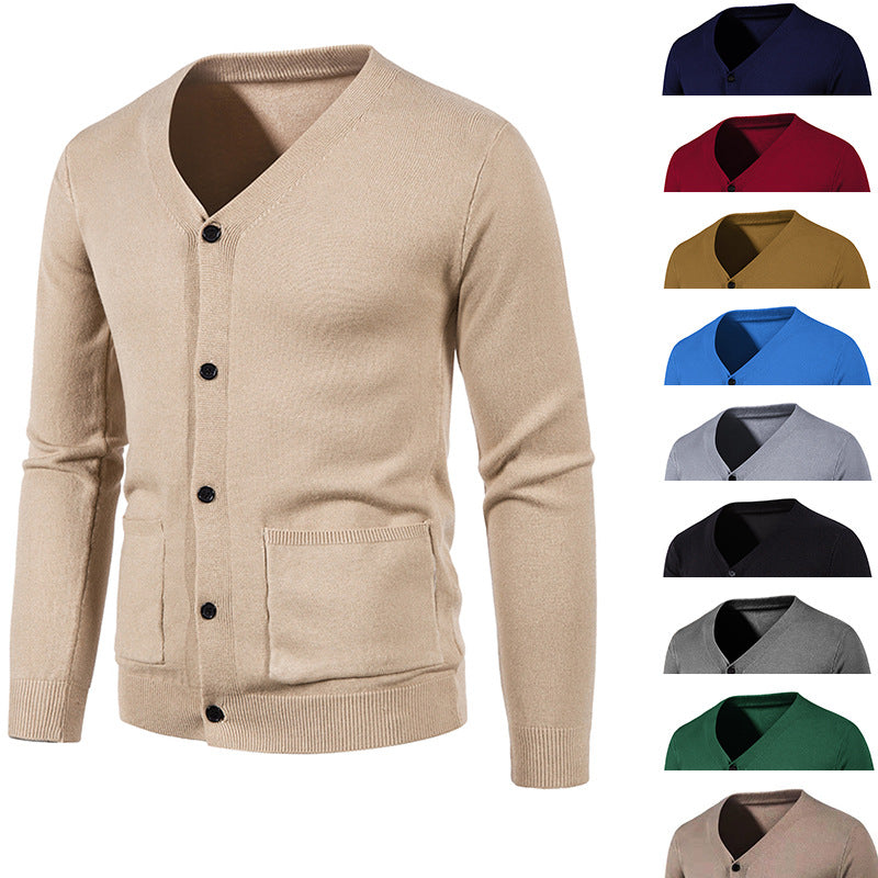 Herren Feinstrick-Cardigan mit V-Ausschnitt, Knopfleiste und aufgesetzten Taschen Echo Archiv