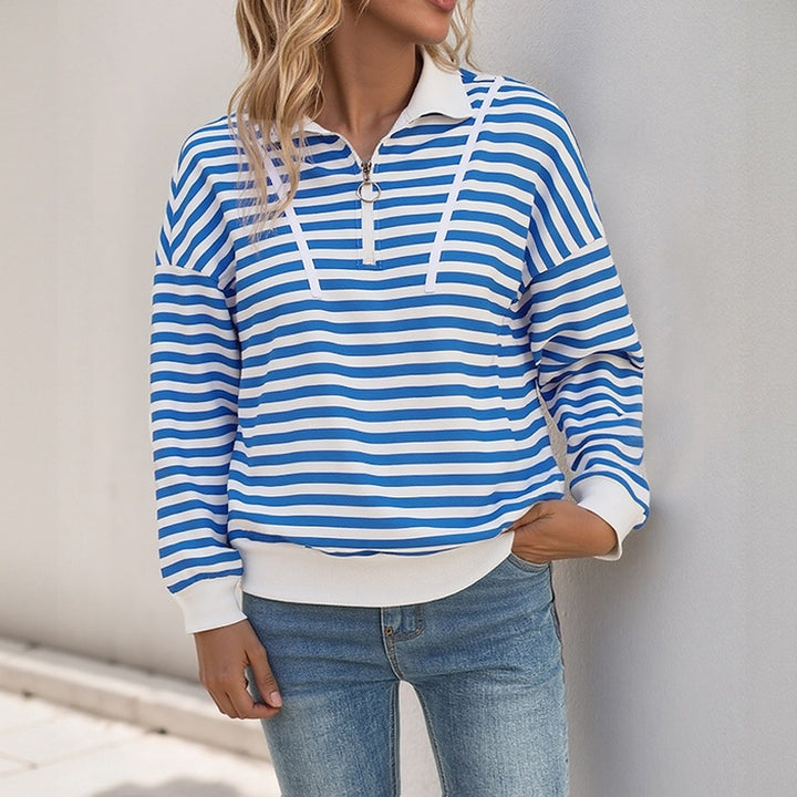 Damen Lässiger Streifenpullover mit Reißverschluss Echo Archiv
