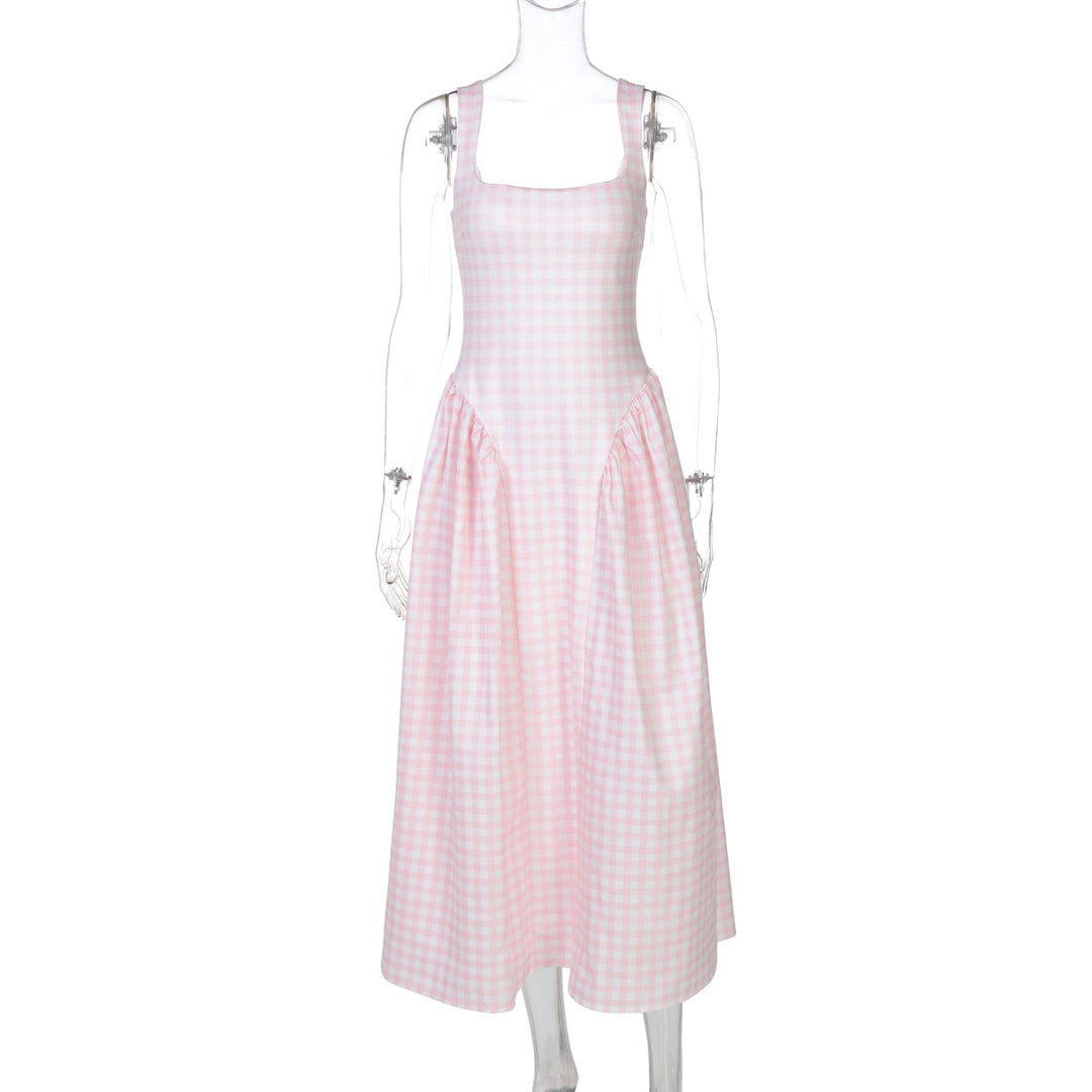 Damen Sommerliches Maxikleid mit Karo-Design und seitlichen Raffungselementen Echo Archiv