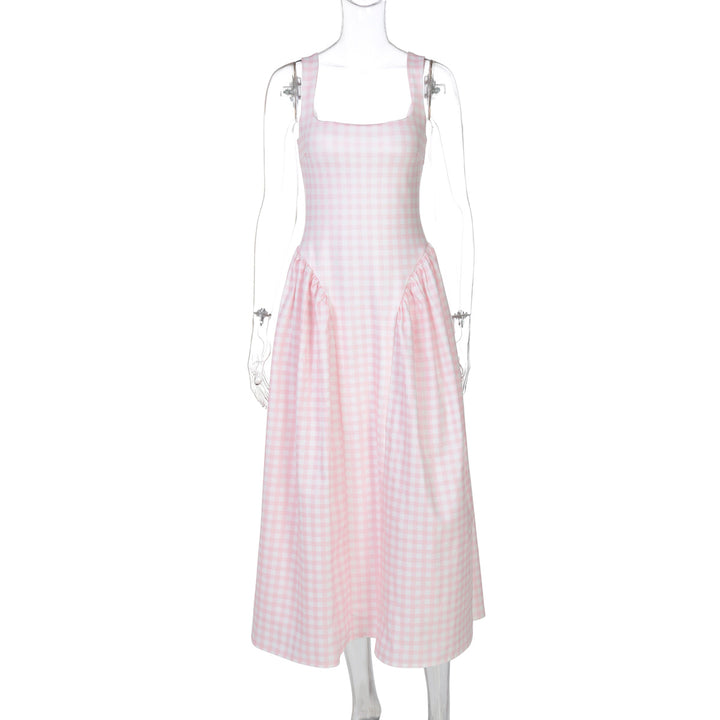 Damen Sommerliches Maxikleid mit Karo-Design und seitlichen Raffungselementen Echo Archiv