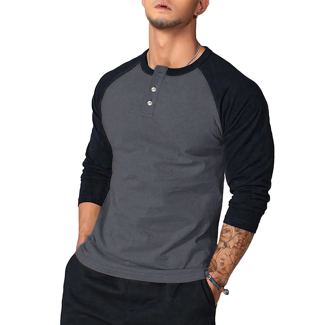 Herren klassisches Langarmshirt im Vintage-Stil mit unterstützenden Kontrastärmeln – Arvello
