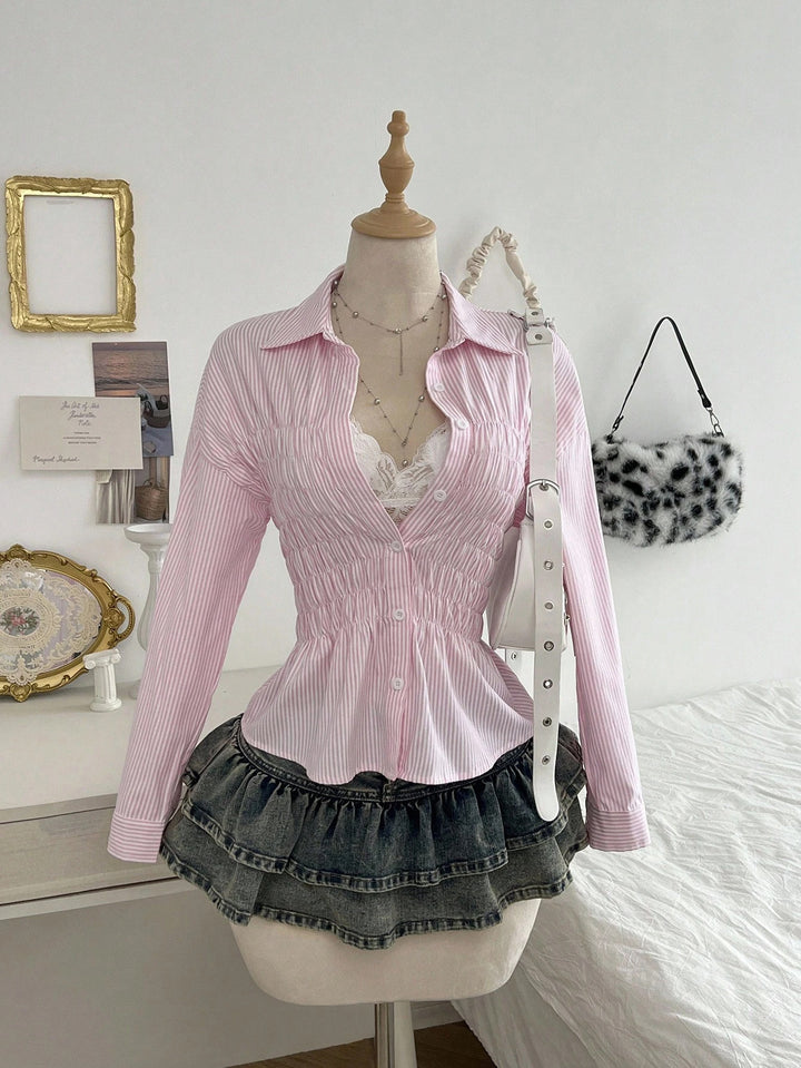 Damen nan taillierte Hemdbluse mit geraffter Brustpartie und Schößchen Echo Archiv