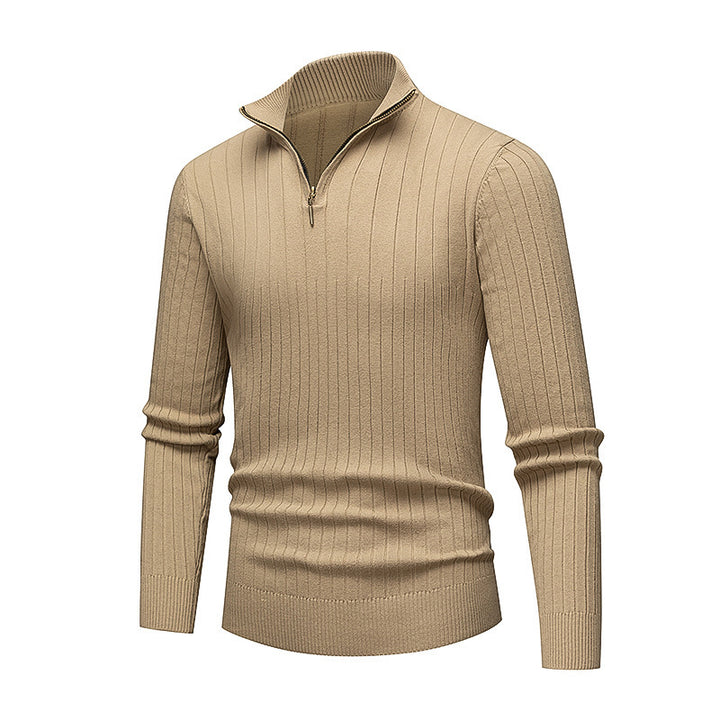 Herren hochwertiger Strickpullover mit modernem Stehkragen und Reißverschluss Echoarchiv