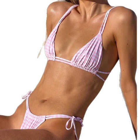 Damen Triangel-Bikini mit anpassbaren Trägern und zartem Karomuster Echo Archiv