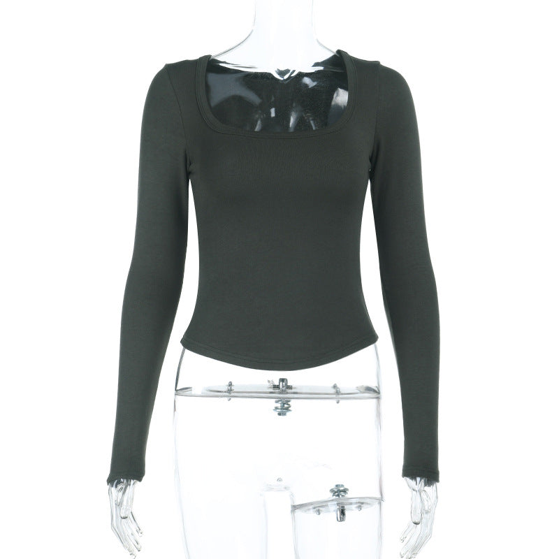 Damen Enganliegendes Langarm-Croppedshirt mit quadratischem Ausschnitt Echo Archiv