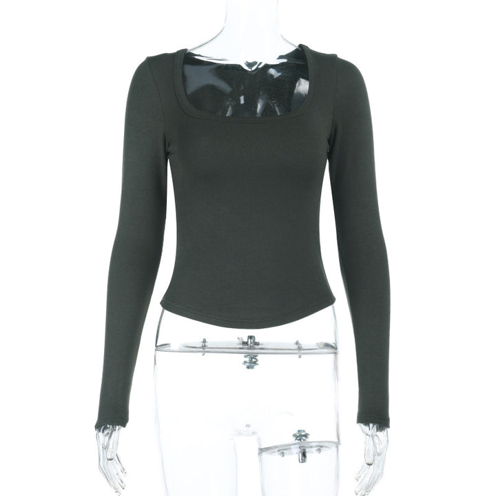 Damen Enganliegendes Langarm-Croppedshirt mit quadratischem Ausschnitt Echo Archiv