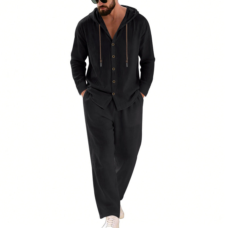 Herren nan legeres Kapuzen-Lounge-Set mit Knopfleiste, Kordelbundhose und seitlichen Eingrifftaschen Echo Archiv